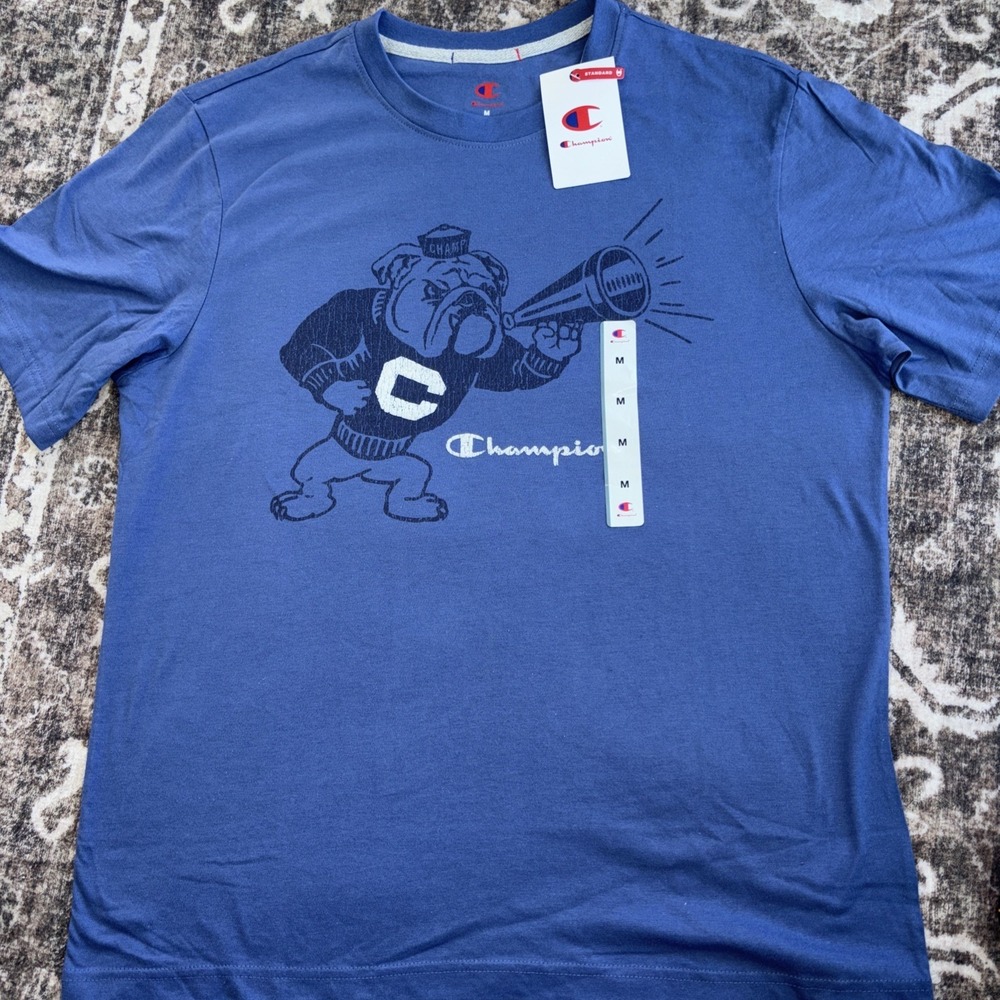 Champion Mens Size M Heritage Bulldog Graphic T-Shirt Blue Short Sleeve Crew